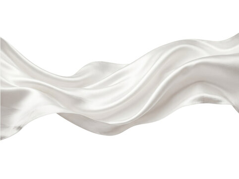 Elegant white silk fabric waving on black background PNG with alpha channel