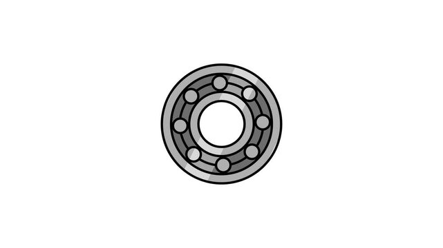 Realistic gray metal ball bearing icon with shiny steel balls between the inner and outer rings shown from the front on a clean plain white background