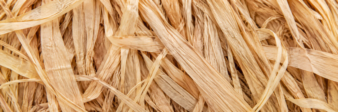 Raffia fiber texture close-up in natural golden tones  