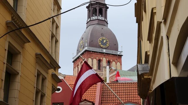 Tower of cathedral Church of Saint Mary in Old Town of Riga, Latvia