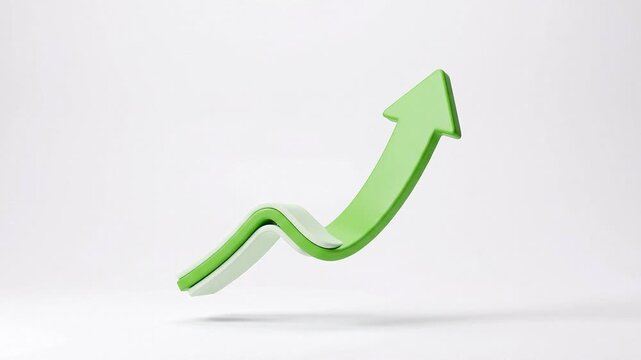 Green arrow chart graph showing upward trend and positive growth with a white background symbolizing success and financial progress