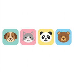 Fototapeta premium Funny Animals Cartoon Set with Cute Bear, Cat, Dog, Pig and Rabbit Faces, Adorable Baby Pets Vector Collection for Kids, Toys, Icons, Stickers and Playful Design