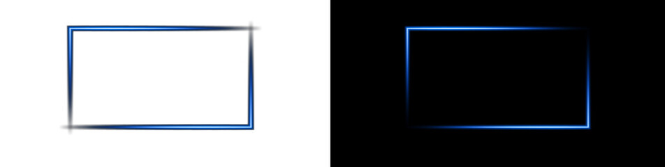 Obraz premium Glowing blue neon rectangular frame vector illustration set on white and black background