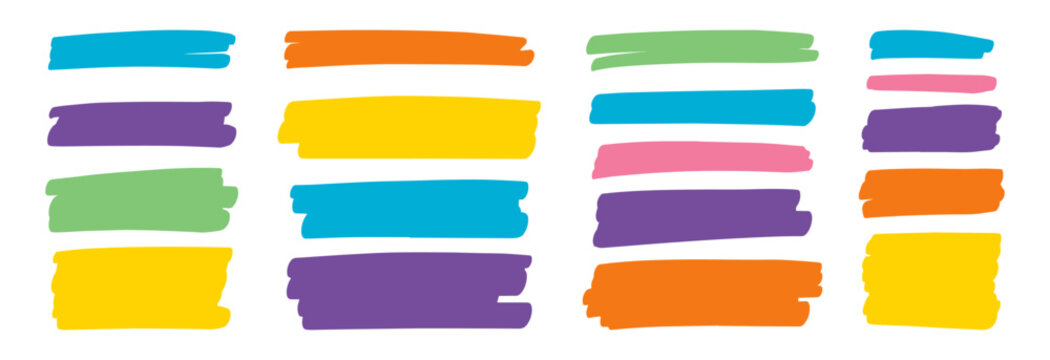 Colorful strokes and painted lines create dynamic effects with sketchy textures, perfect for adding artistic flair to banners, labels, and creative graphic projects with style.