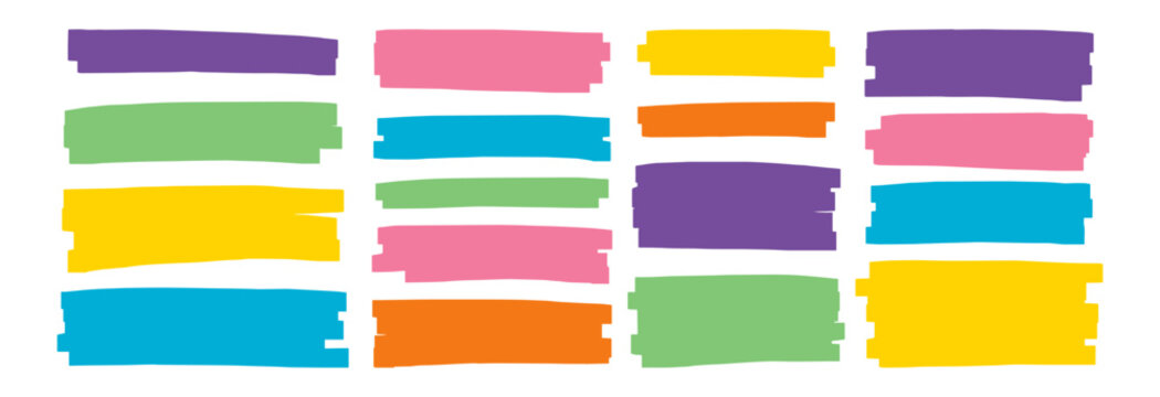 Colorful strokes and painted lines create dynamic effects with sketchy textures, perfect for adding artistic flair to banners, labels, and creative graphic projects with style.