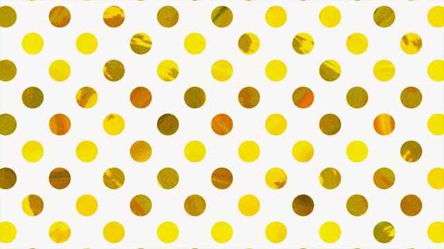 Playful morphing yellow circles with golden foil texture on white. Ideal for festive concepts, luxury packaging, and retro style designs.