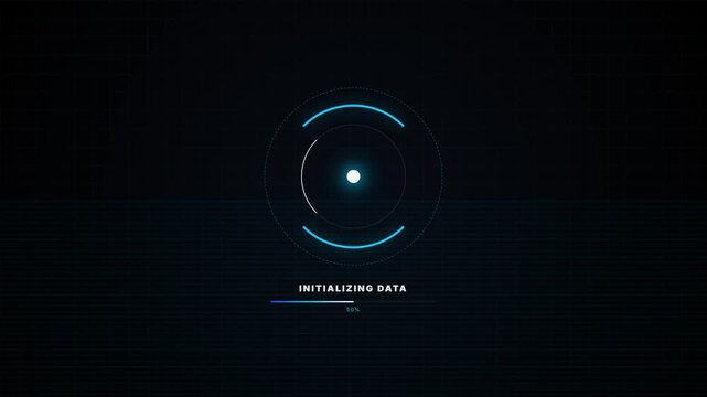 Sci-Fi HUD Circular Loading Screen with Glowing Blue Light and Data Process