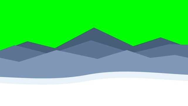 Professional 4K infinite seamless loop animated minimalist winter mountain landscape featuring exact multi-layered geometric peak silhouettes based on reference image, completely static background mou