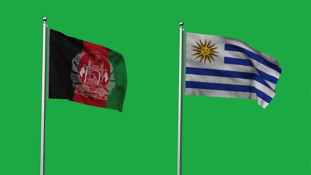 Afghanistan and Uruguay Waving Flags, 3D Illustration