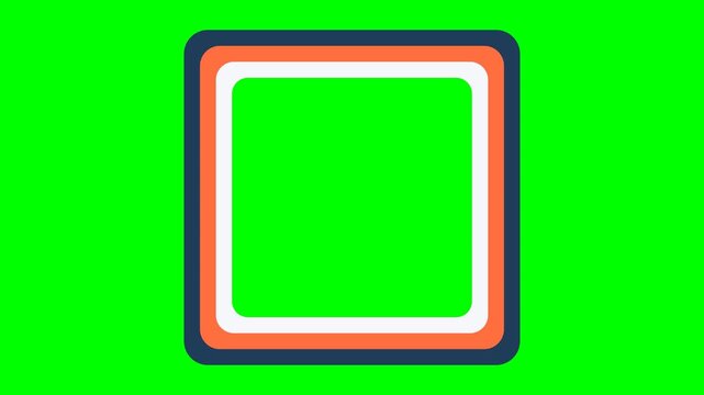 Professional 4K animated minimalist paper cutout decorative frame featuring overlapping geometric layers with clean central copy space in solid vector colors isolated on pure chroma key green screen b