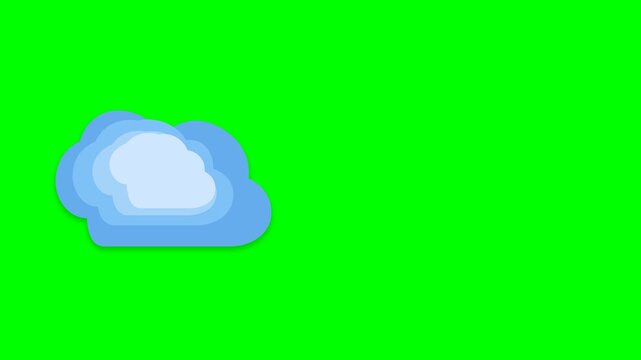 Professional 4K animated multiple blue layered paper cutout clouds featuring soft rounded cascading tiers and drop shadows moving smoothly from left to right across a pure chroma key green screen back