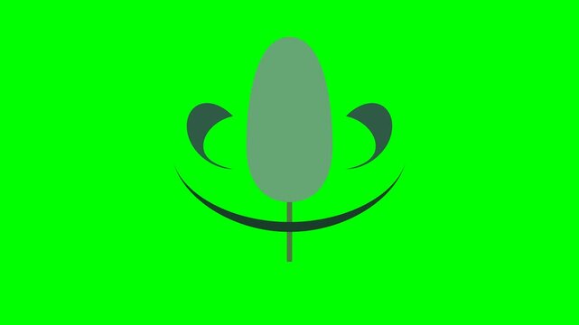 Professional 4K animated paper cutout leaf silhouette featuring structured overlapping botanical leaf shapes with a central vertical stem in solid vector green tones isolated on pure chroma key green