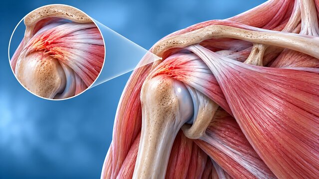 Shoulder impingement syndrome with inflamed rotator cuff tendon beneath the acromion