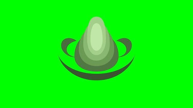 Professional 4K animated concentric layered paper cutout botanical lotus leaf composition featuring symmetric nesting leaf layers in solid vector green tones isolated on pure chroma key green screen b