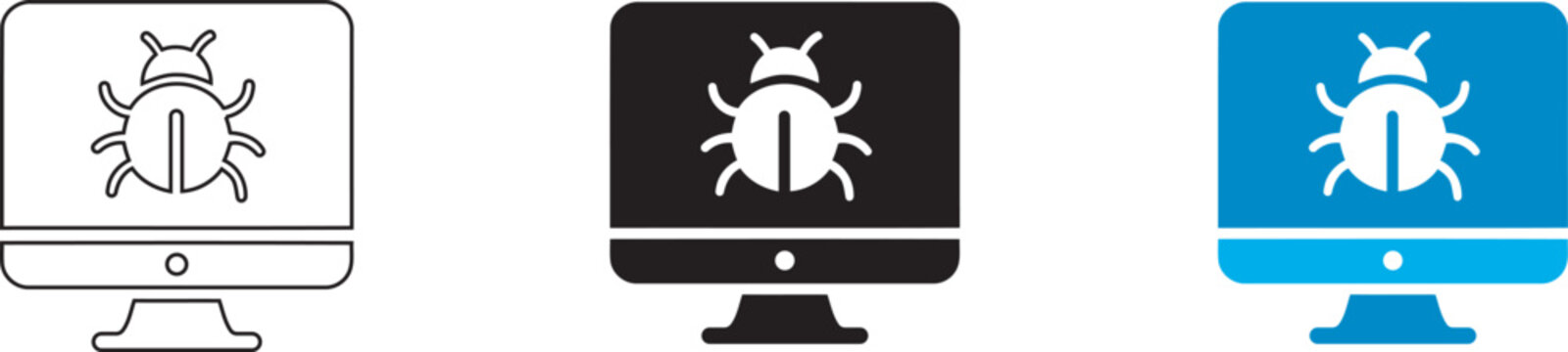 Computer screen with virus bug icon set