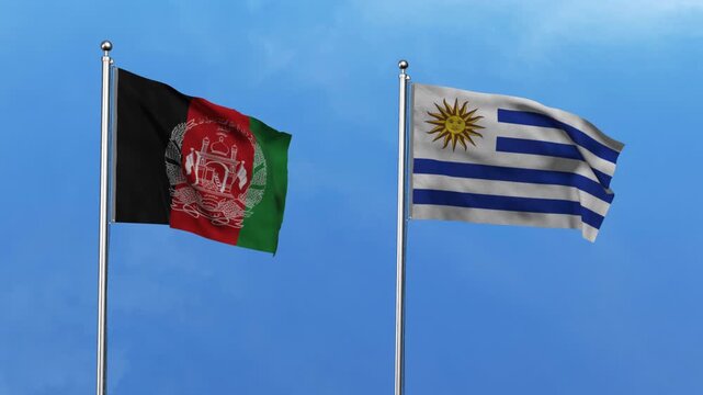 Afghanistan and Uruguay Waving Flags, 3D Illustration