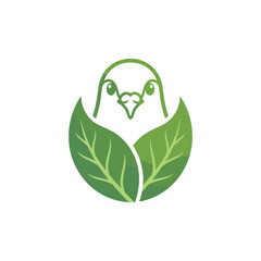 Fototapeta premium Green bird head vector illustration with two leaf base for eco friendly nature concept logo