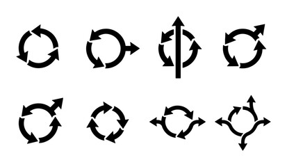 Fototapeta premium Circular Arrows Icons, Traffic Roundabout Symbols, Directional Flow Graphics, Vector Set