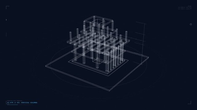 Architectural technical framework displaying the structural skeleton of a residential building construction project for engineering planning and digital blueprint analysis within a complex
