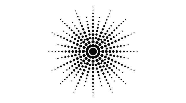 Vector illustration of radial dot pattern sunburst effect on a transparent background