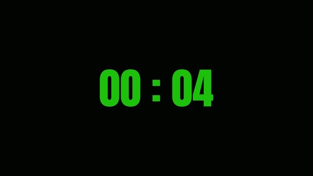 Green digital countdown timer clock counting down from seven seconds on a black background overlay