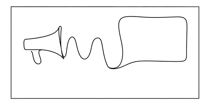 Minimalist line drawing megaphone with soundwave pattern for media and communication design