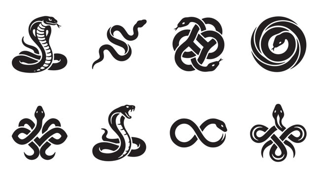 Snake Logo Set Black Serpent Icons