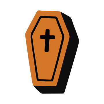Halloween Wooden vampire dracula casket coffin flat vector icon isolated