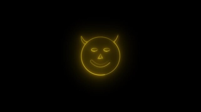 glowing neon devil icon animation . glowing neon demon emoticon. devil with grin face animation video...