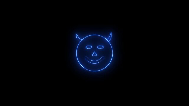 glowing neon devil icon animation . glowing neon demon emoticon. devil with grin face animation video...