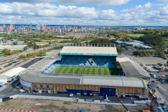 Aerial image of Elland Road Stadium Jack Charlton Stand and Leeds Skyline