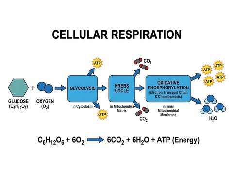 Diagram showing the process of cellular respiration with chemical