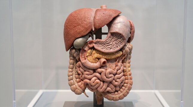Human digestive system anatomical model with liver and intestines