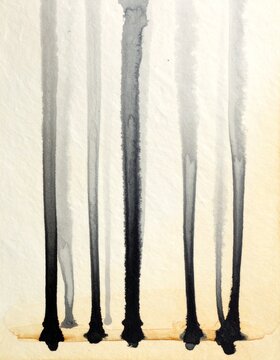 Deep black ink columns on ivory handmade paper, bold minimal art background with copy space