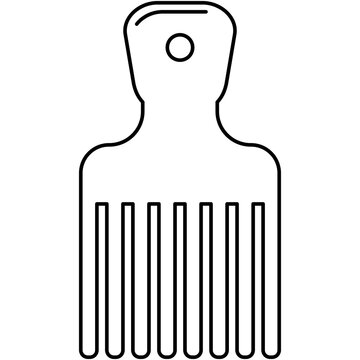 Line art icon illustration of afro pick comb with handle isolated on transparent background. Graphic design element clip art for hair grooming accessories.