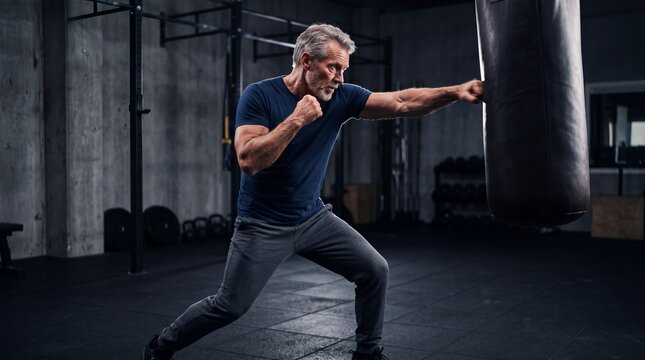 Senior Scandinavian Man Practicing Controlled Martial Arts Punches
