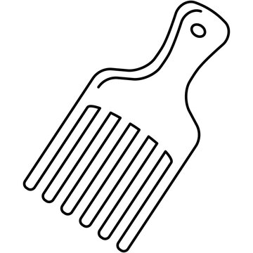 Line art icon illustration of wide angled afro pick comb isolated on transparent background. Graphic design element clip art for textured hair styling tools.