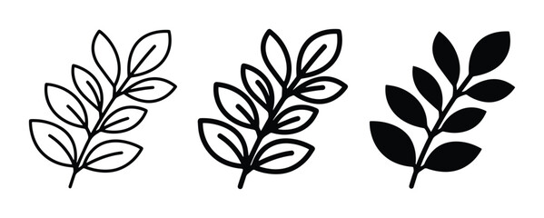 Fototapeta premium Botanical Branch Icons: Outline, Filled Outline, Solid Black Vector Art