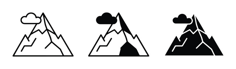 Mountain Icons, Peaks and Clouds, Vector Graphics Set, Adventure and Nature Themes © Siam
