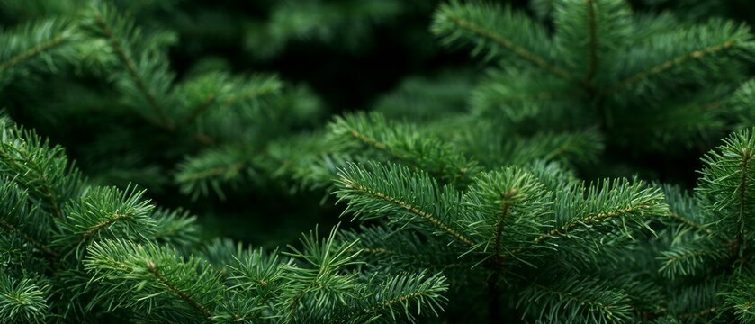 Close-up of lush green pine tree branches