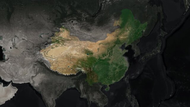 Realistic China map animation showcasing infrastructure, economy, geography, climate, global connectivity, trade, tourism, culture, education, healthcare, technology, innovation, government