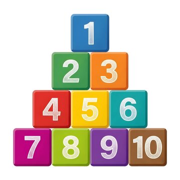 Pyramid of colorful stacking blocks with numbers from one to ten
