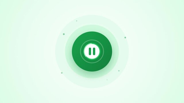Interactive play and pause media control buttons pulsating in green light for modern digital interface animation motion design web footage