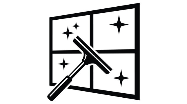 Professional window cleaner squeegee tool icon depicting black graphic silhouette for modern home maintenance services branding