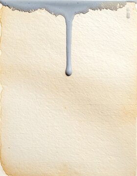 Grey paint dripping down aged ivory paper, minimal abstract art background with copy space