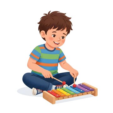 Cute little boy playing xylophone illustration