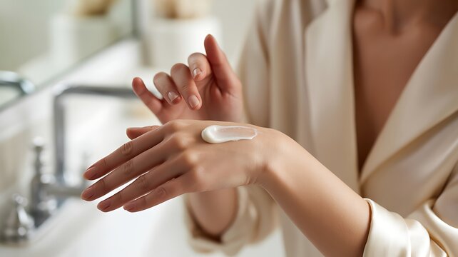 woman using moisturizer cream applying hand.