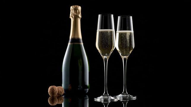 Dos copas de champ&aacute;n junto a una botella