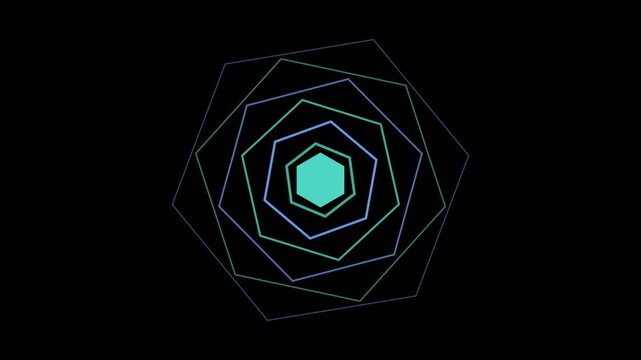 Hexagon Tech Pulse Animation in Teal and Blue on Black Background for Video Editing and Graphic Works
