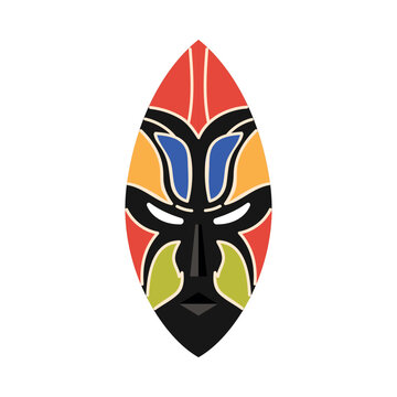 Traditional South African tribal mask with vibrant geometric patterns on a white isolated background vector illustration